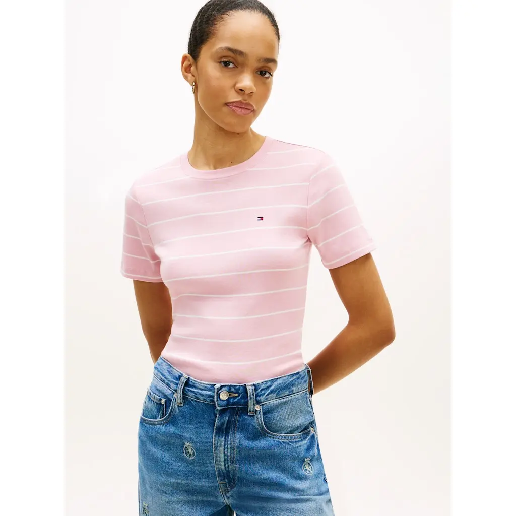 Tommy-Hilfiger_naisten-pinkki-valkoinen-raidallinen-puuvilla-t-paita
