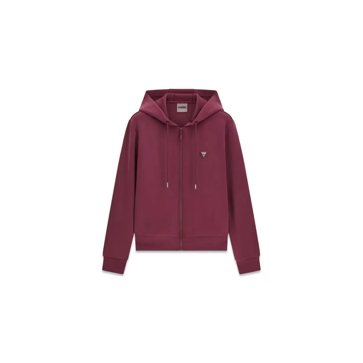 Guess-viininpunainen-naisten-vetoketjullinen-huppari-logolla