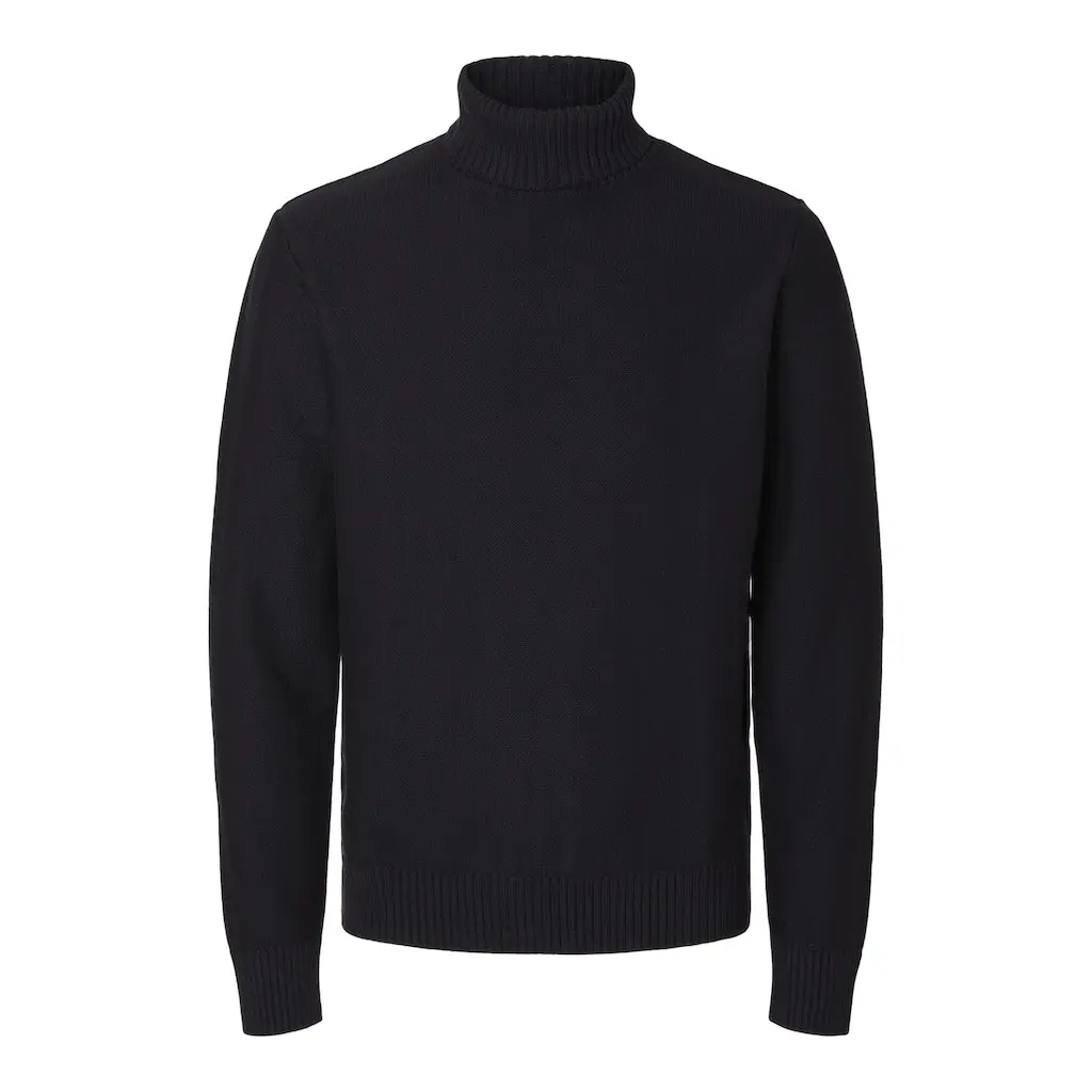 SELECTED_miesten-musta-puuvilla-neulepoolo_axel-knit-roll-neck