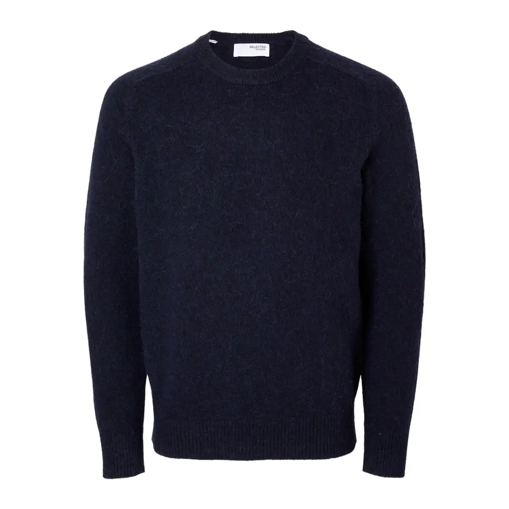 SELECTED_miesten-yksivarinen-villaneule_rai-crew-neck_tummasininen