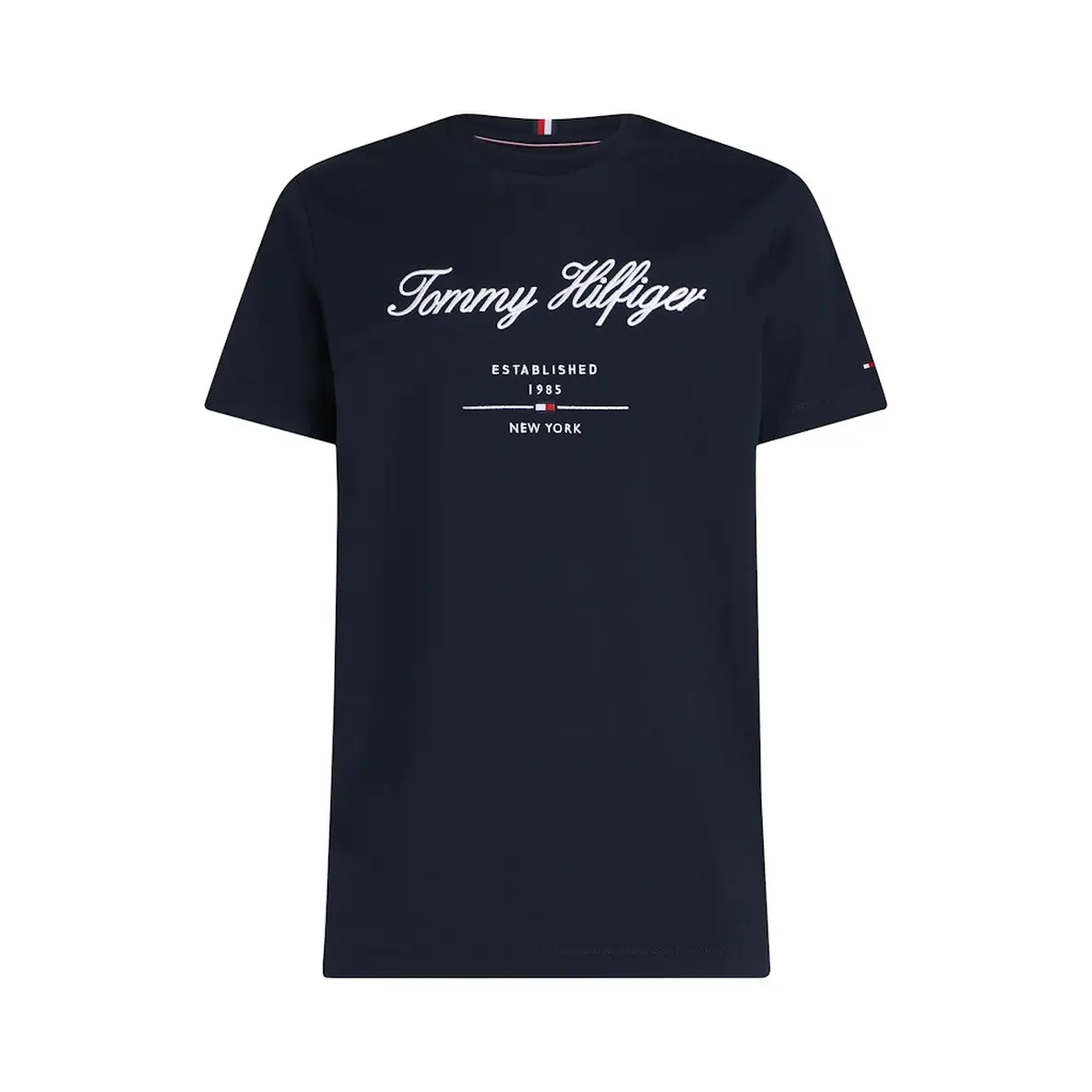 Tommy-Hilfiger_miesten tummansininen t-paita logotekstilä_script logo tee_SP2025_DW5_MW0MW33691DW5_7 (8)