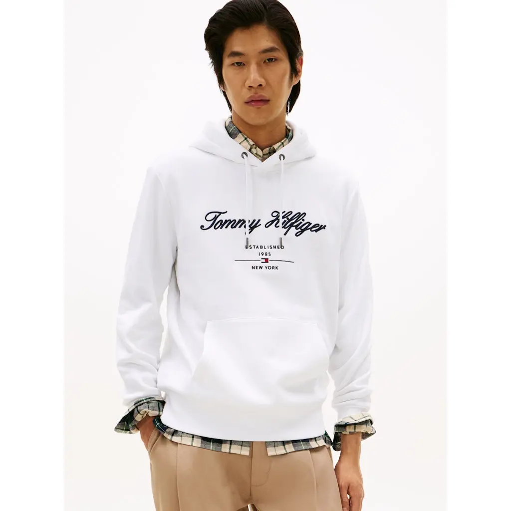 Tommy-Hilfiger-miesten-valkoinen-paan-yli-vedettava-huppari-kengurutaskulla