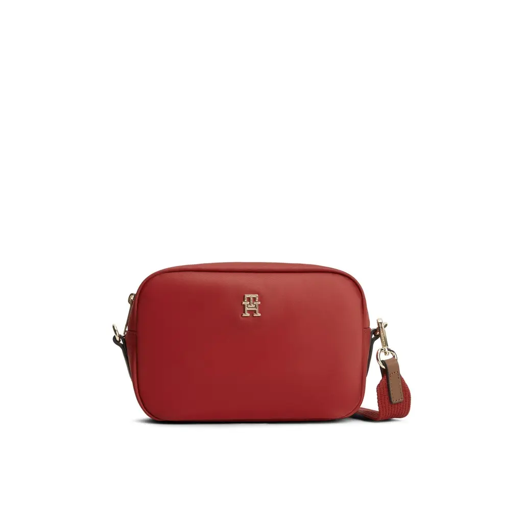 Tommy-Hilfiger-naisten-punainen-camera-laukku-kanvaspinnalla-ja-saadettavalla-pitkalla-kangashihnalla