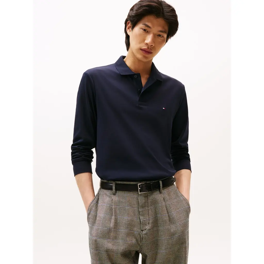 Tommy-Hilfiger-miesten-tummansininen-pitkahihainen-pikeepaita-kauluksilla