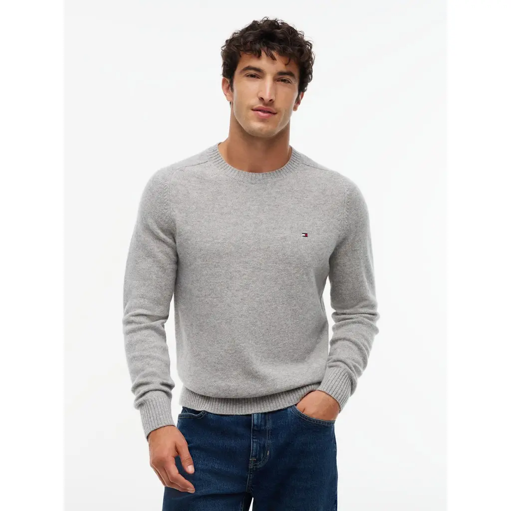 Tommy-Hilfiger-miesten-vaaleanharmaa-lampaanvilla-neule