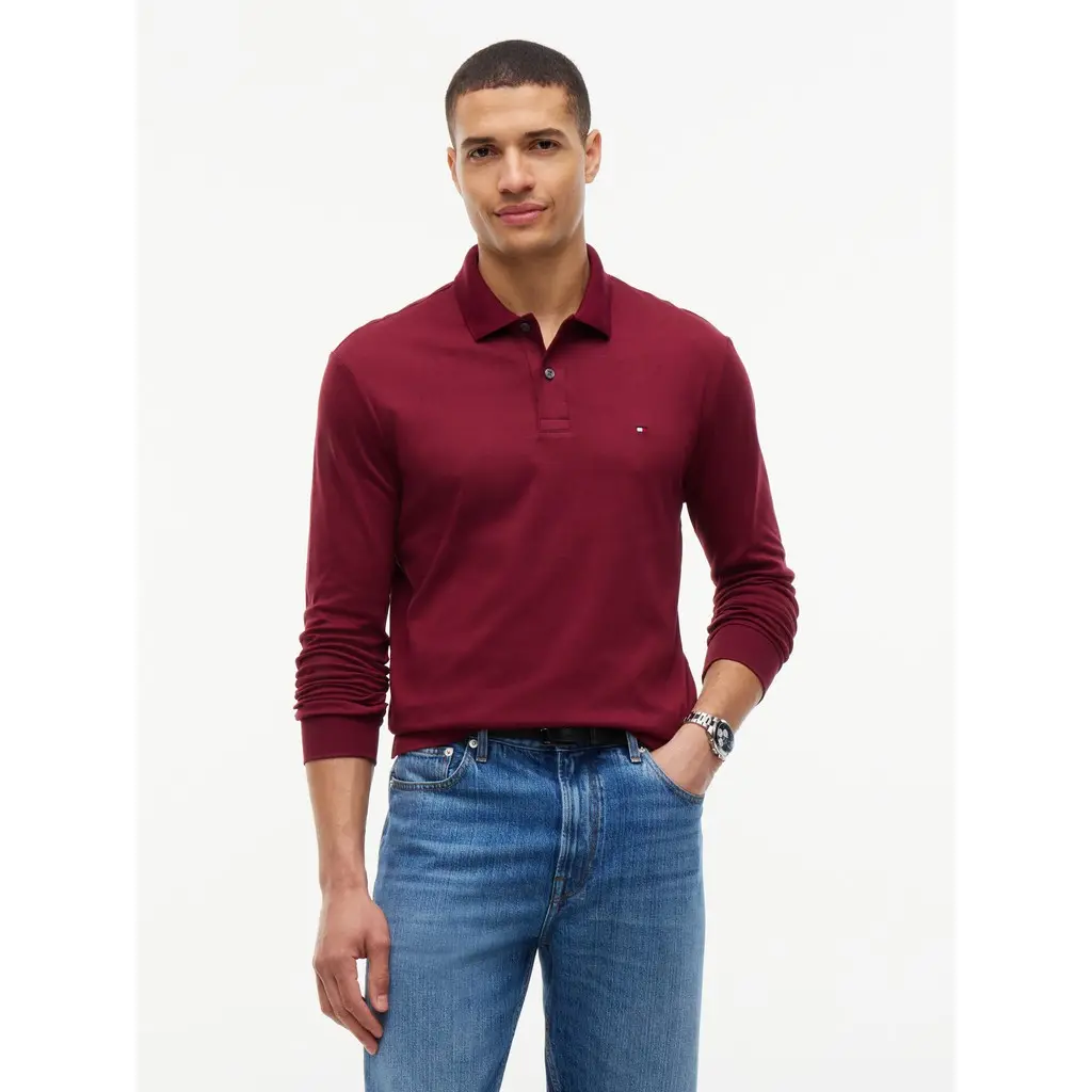 Tommy-Hilfiger-viininpunainen-miesten-pikeepaita-pitkilla-hihoilla