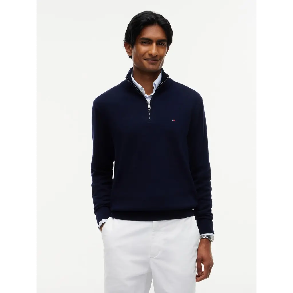 Tommy-Hilfiger-miesten-tummansininen-kauluksellinen-neule-puolivetoketjulla