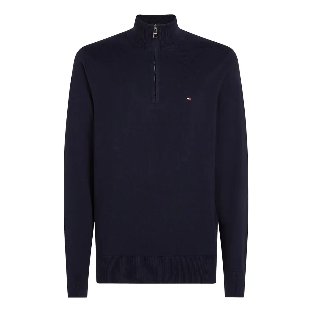 Tommy-Hilfiger-miesten-tummansininen-kauluksellinen-neule-puolivetoketjulla