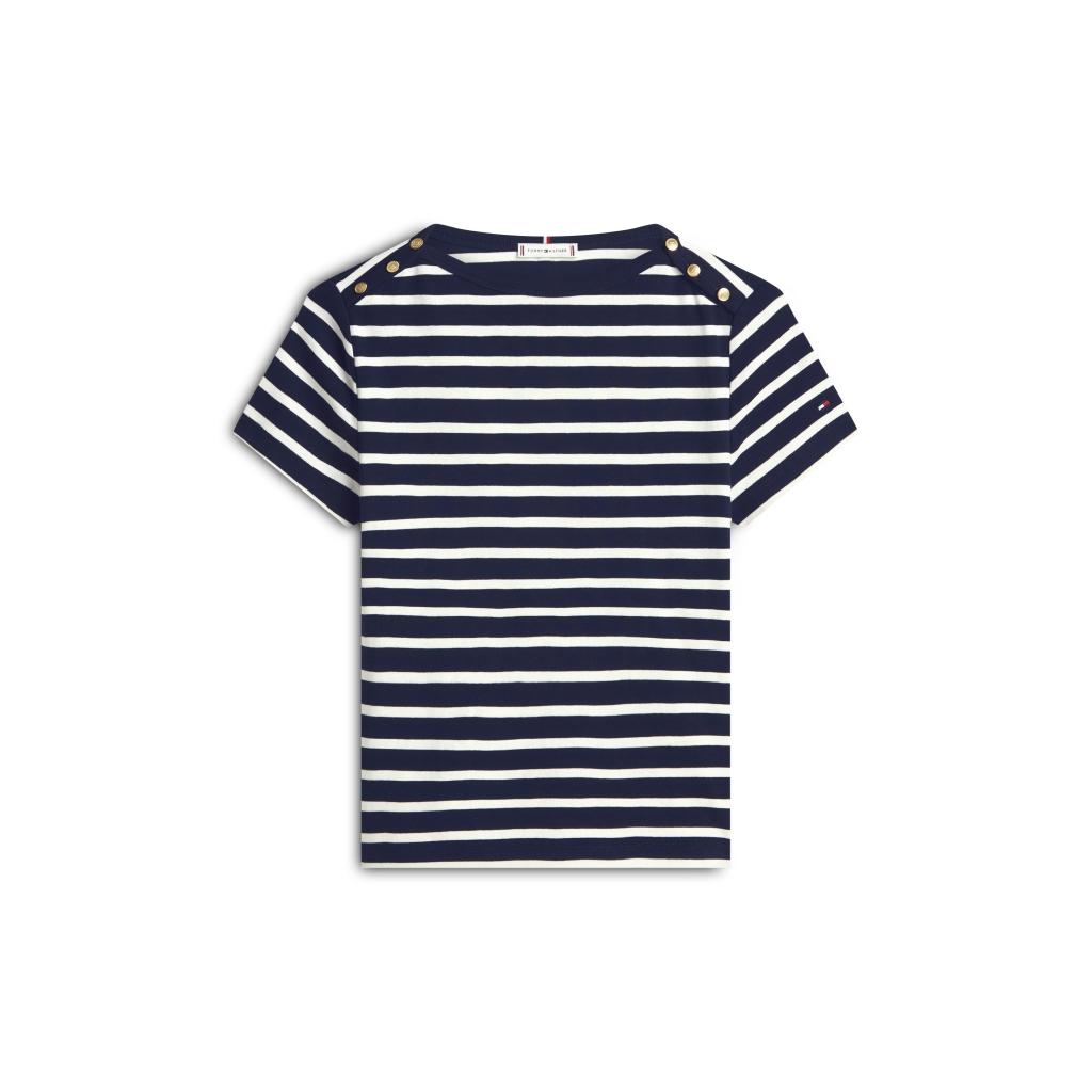 Tommy-Hilfiger_naisten-sinivalkoraidallinen-t-paita-koristenapein