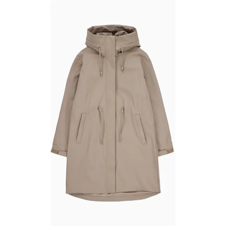 Makia_naisten-beige-pidempi-Rylie-hupullinen-kangastakki