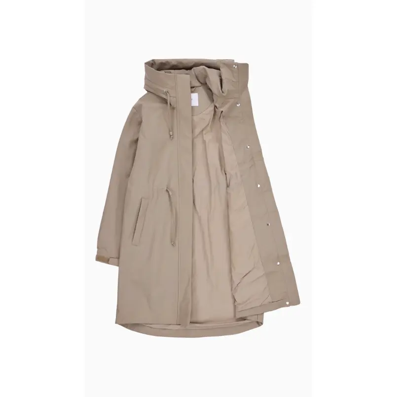 Makia_naisten-beige-pidempi-Rylie-hupullinen-kangastakki