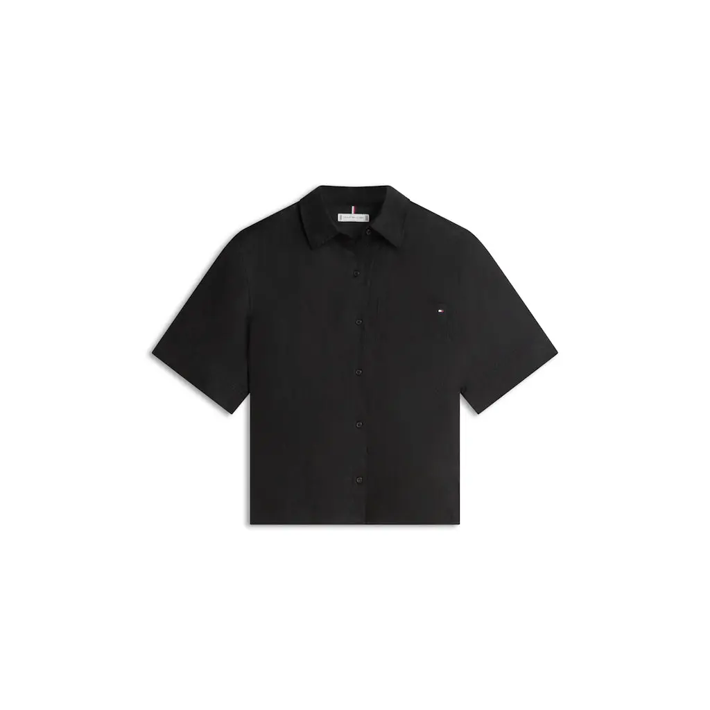 Tommy-Hilfiger_naisten-musta-rento-pellavapusero-lyhyella-hihalla
