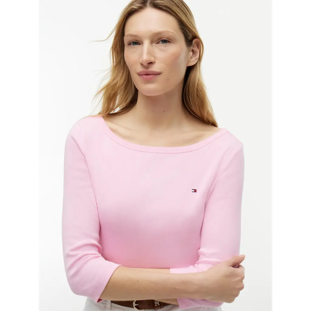 Tommy-Hilfiger_naisten-vaaleanpunainen-trikoopaita-venepaantiella-ja-34-hihalla