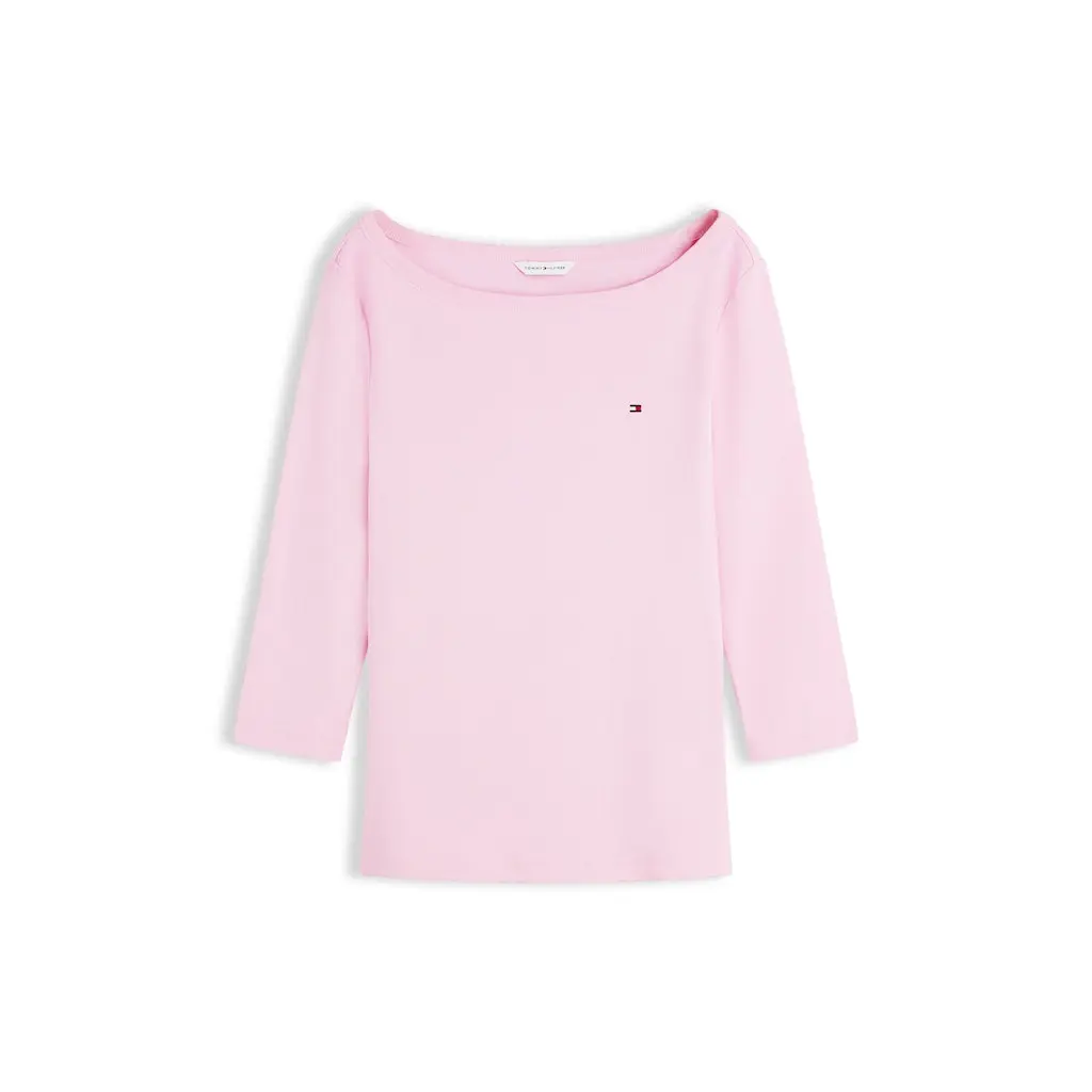 Tommy-Hilfiger_naisten-vaaleanpunainen-trikoopaita-venepaantiella-ja-34-hihalla