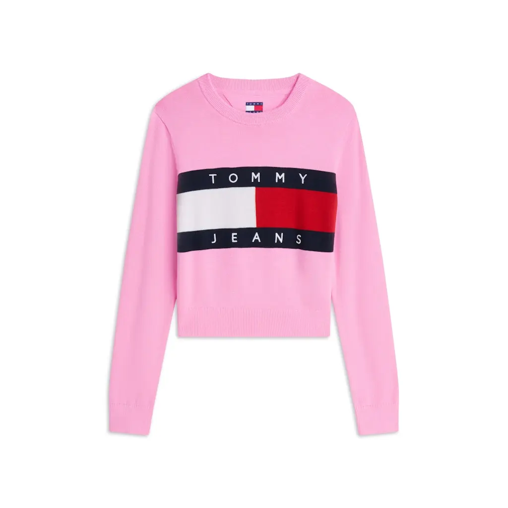 Tommy-Jeans_naisten-pinkki-puuvillaneule-lippulogolla