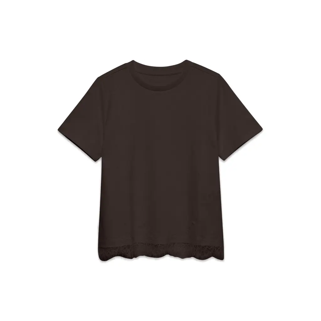VERO-MODA-tummanruskea-naisten-t-paita-pitsihelmalla