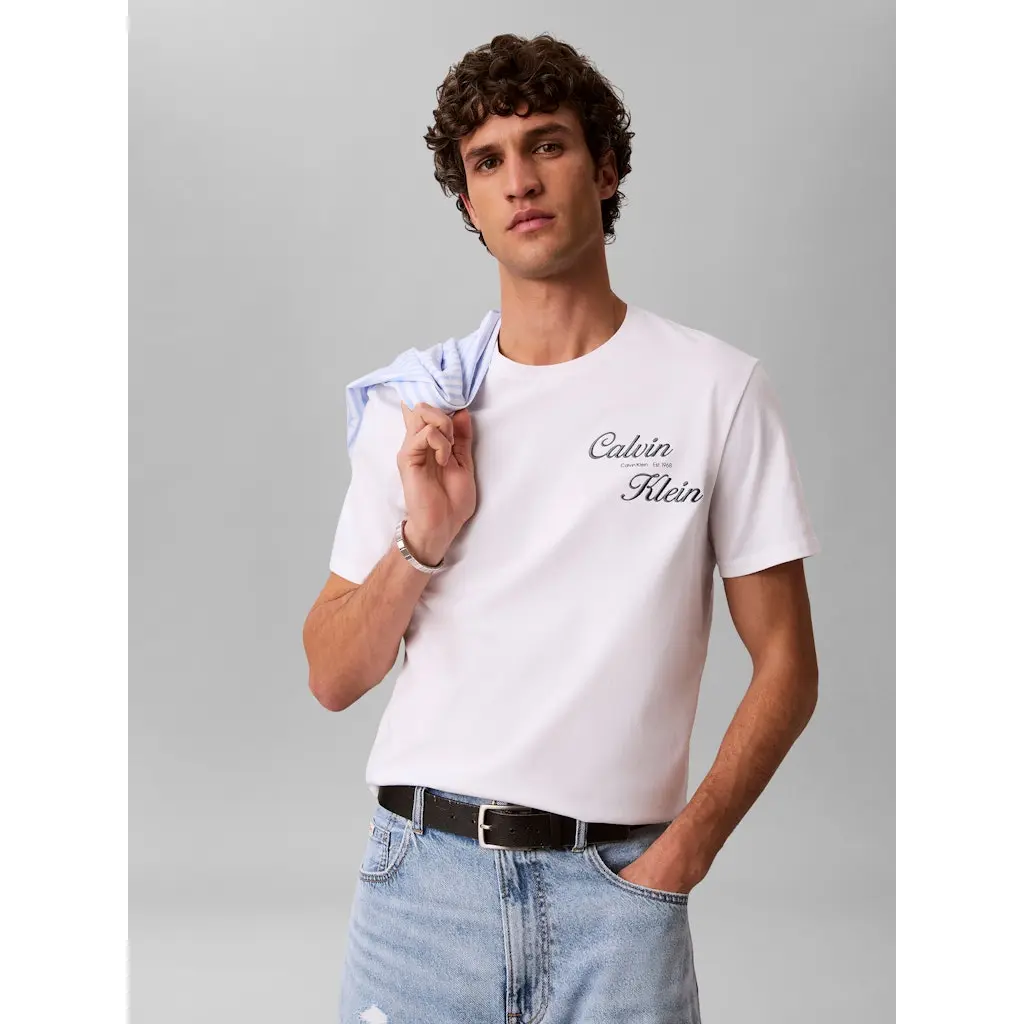 Calvin-Klein-valkoinen-miesten-t-paita-selka-ja-etu-printilla