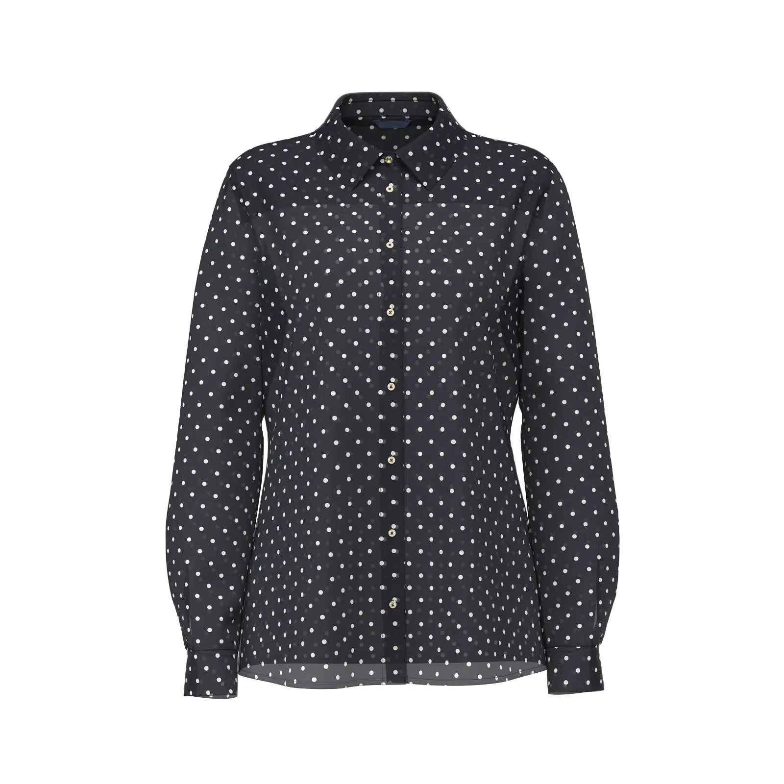 Guess-naisten-lapikuultava-sinivalkoinen-pilkullinen-paitapusero-ohuesta-kankaasta