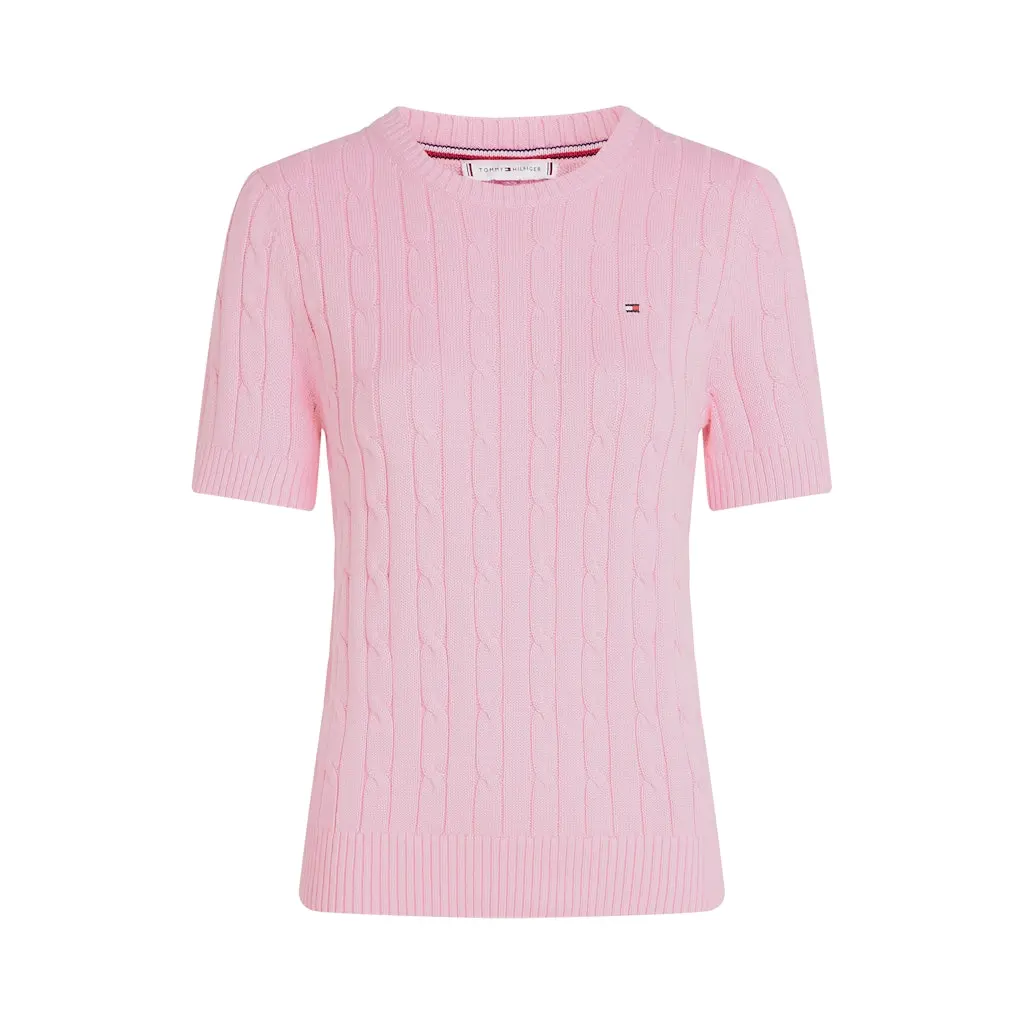 Tommy-Hilfiger-naisten-pinkki-palmikkoneule-lyhythihaisena