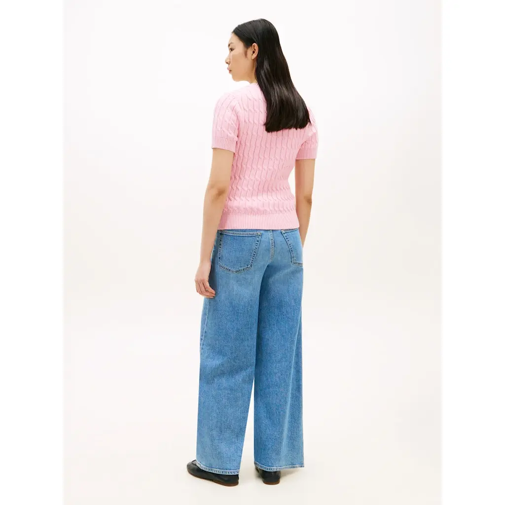 Tommy-Hilfiger-naisten-pinkki-palmikkoneule-lyhythihaisena