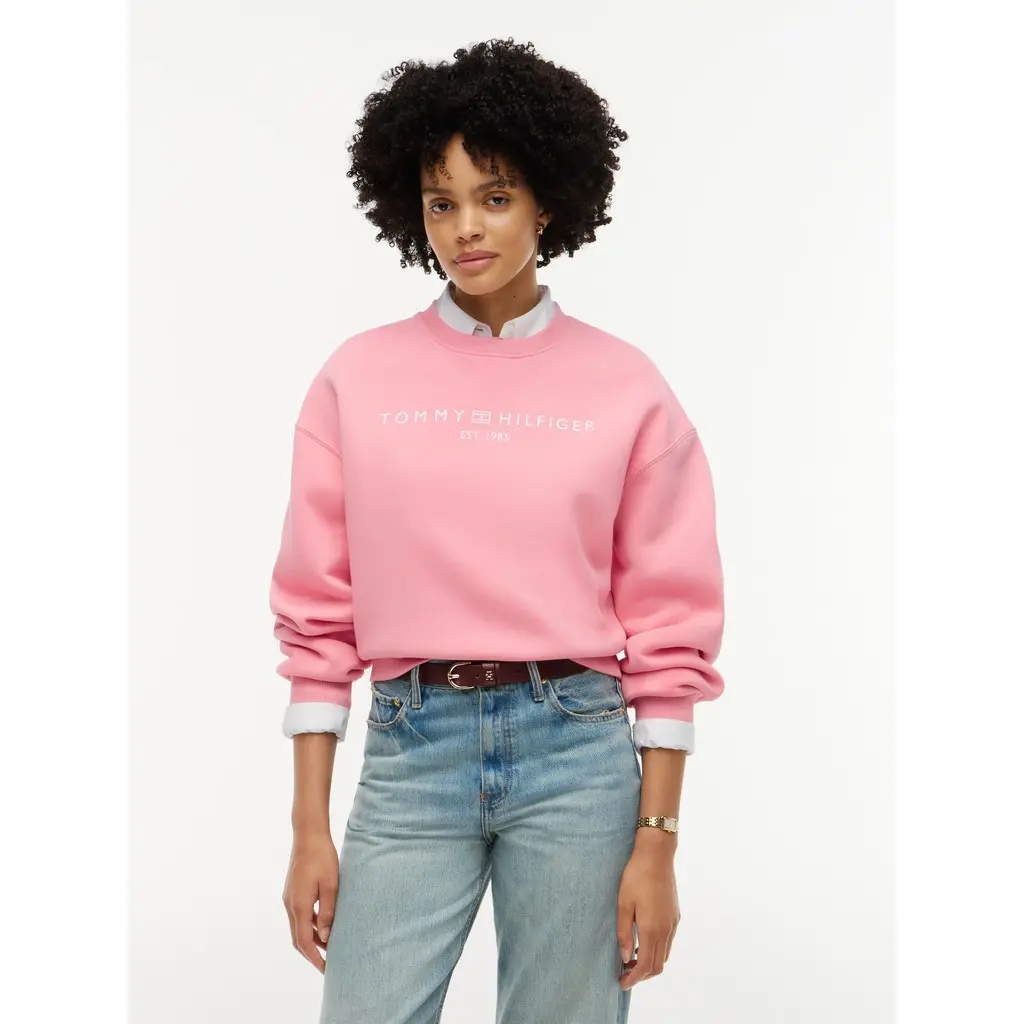 Tommy-Hilfiger_naisten-vaaleanpunainen-logocollegepusero