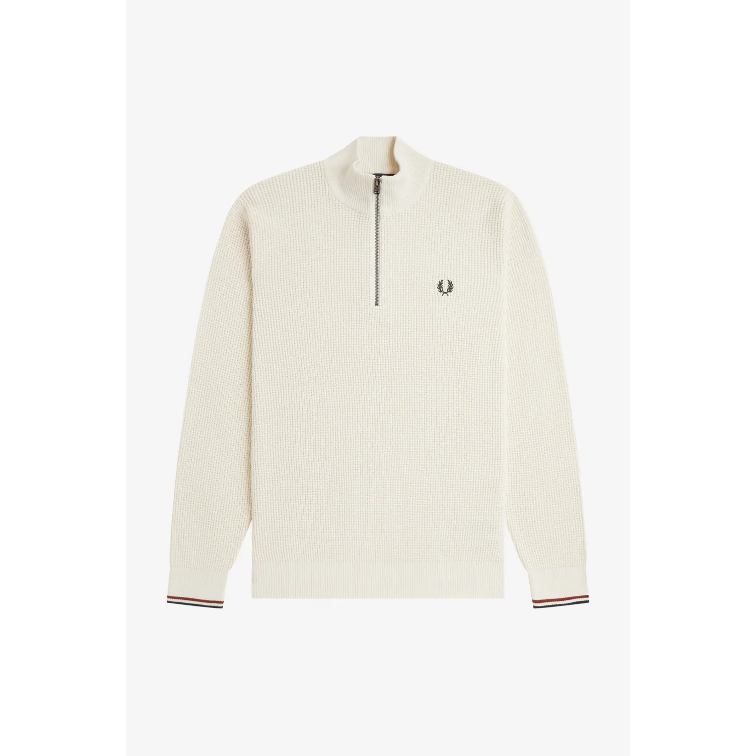 Fred-Perry-luonnonvalkoinen-neulepaita-pystykauluksella-ja-puoli-vetoketjulla