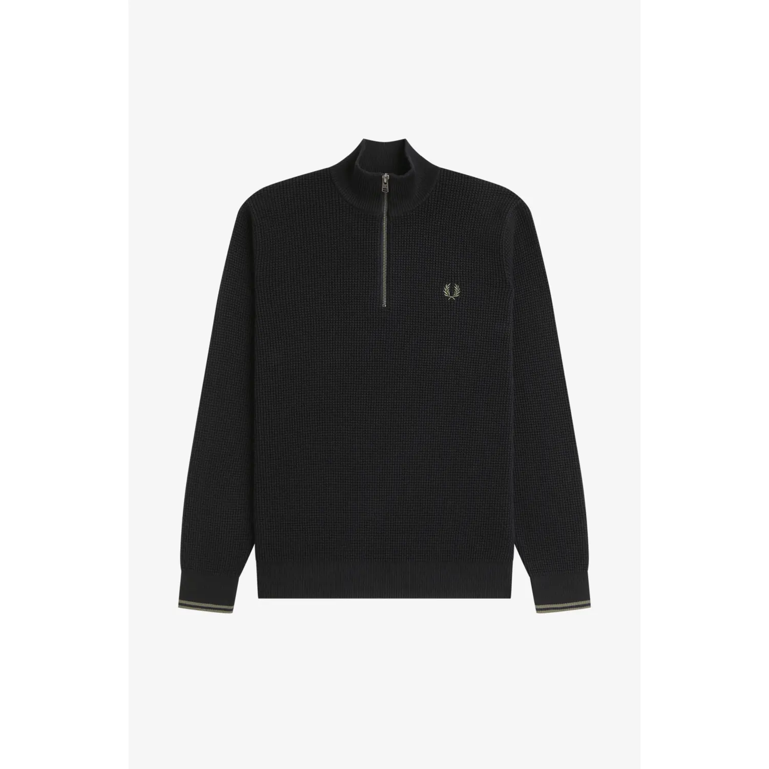 Fred-Perry-miesten-musta-neulepaita-pystykauluksella-ja-puoli-vetoketjulla-K8557