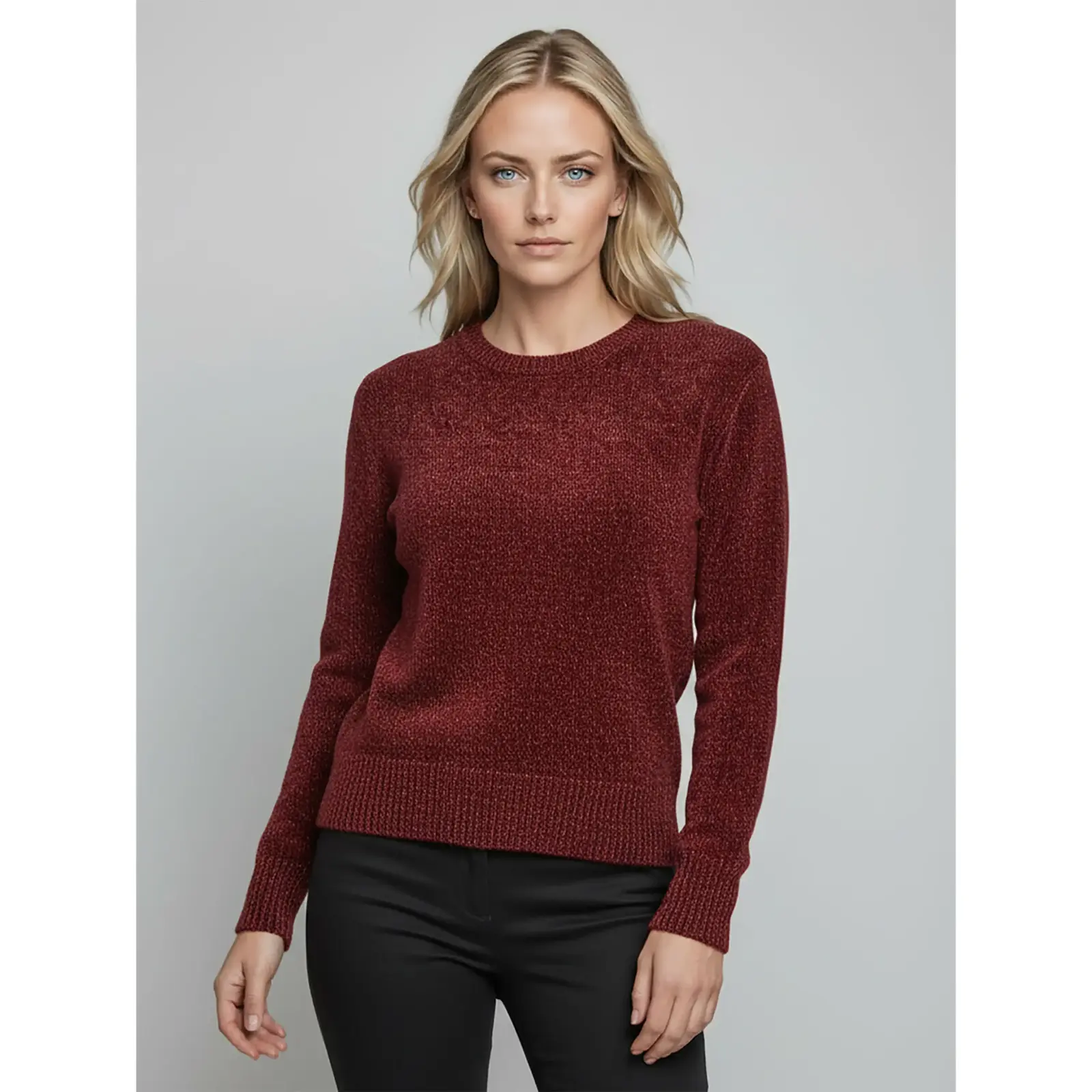 Hegler-naisten-viininpunainen-chenille-neulepusero-Eleonore