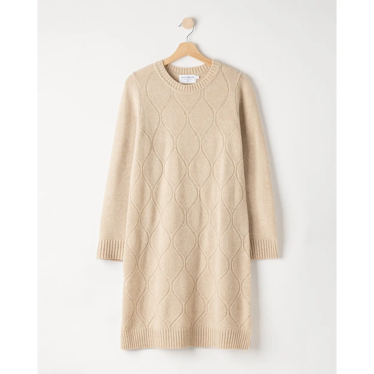 Holebrook_Carro-beige-villaneulemekko-kirjailulla-etuosalla