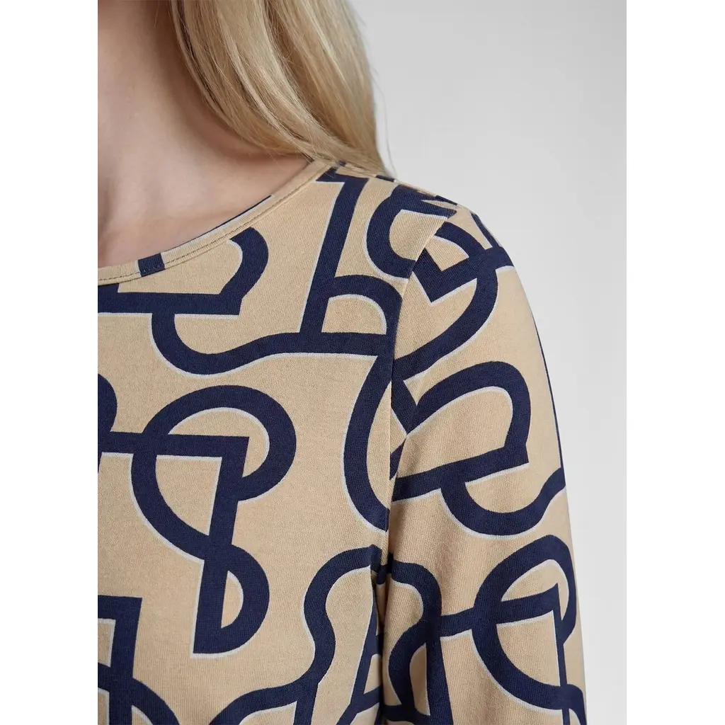 RABE-naisten-kuviollinen-sini-beige-trikoopaita