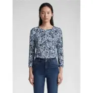 RABE-naisten-sinivalkoinen-trikoopaita-kukkakuviolla