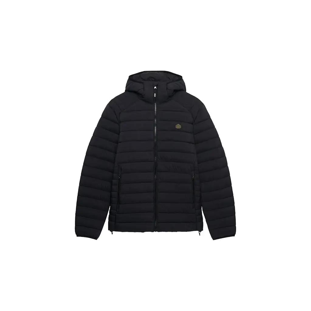 Superdry-musta-kevyttoppatakki-miehille-hupulla