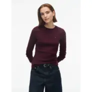 Tommy-Hilfiger-naisten-viininpunainen-pitkahihainen-yksivarinen-logo-trikoopaita
