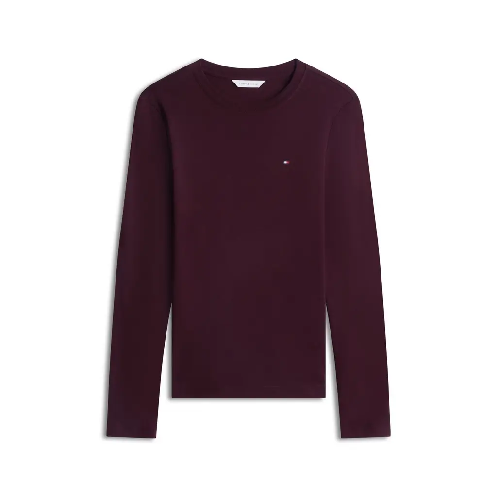 Tommy-Hilfiger-naisten-viininpunainen-pitkahihainen-yksivarinen-logo-trikoopaita