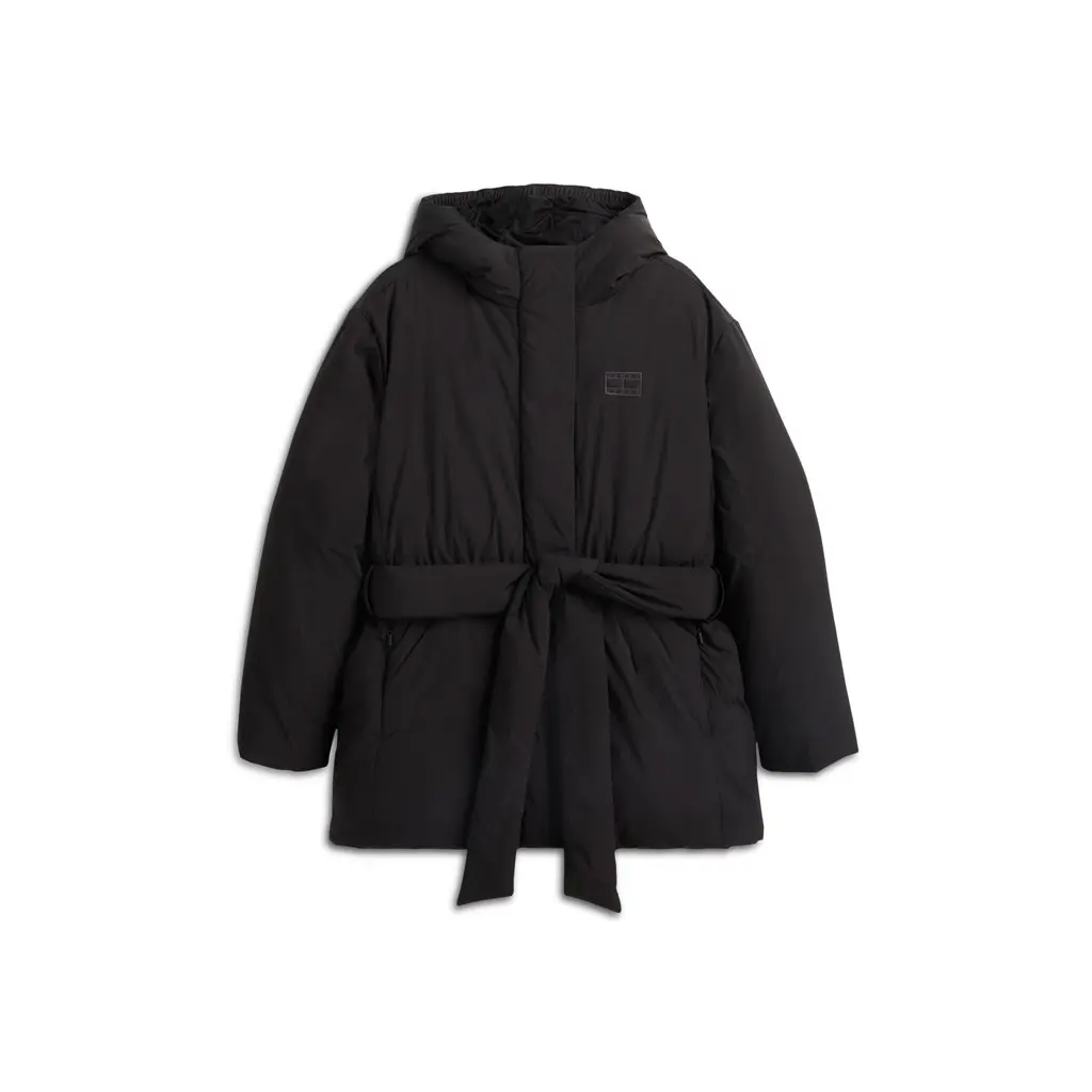 Tommy-Jeans-naisten-musta-muhkea-hupullinen-toppatakki-vetoketjukiinnityksella
