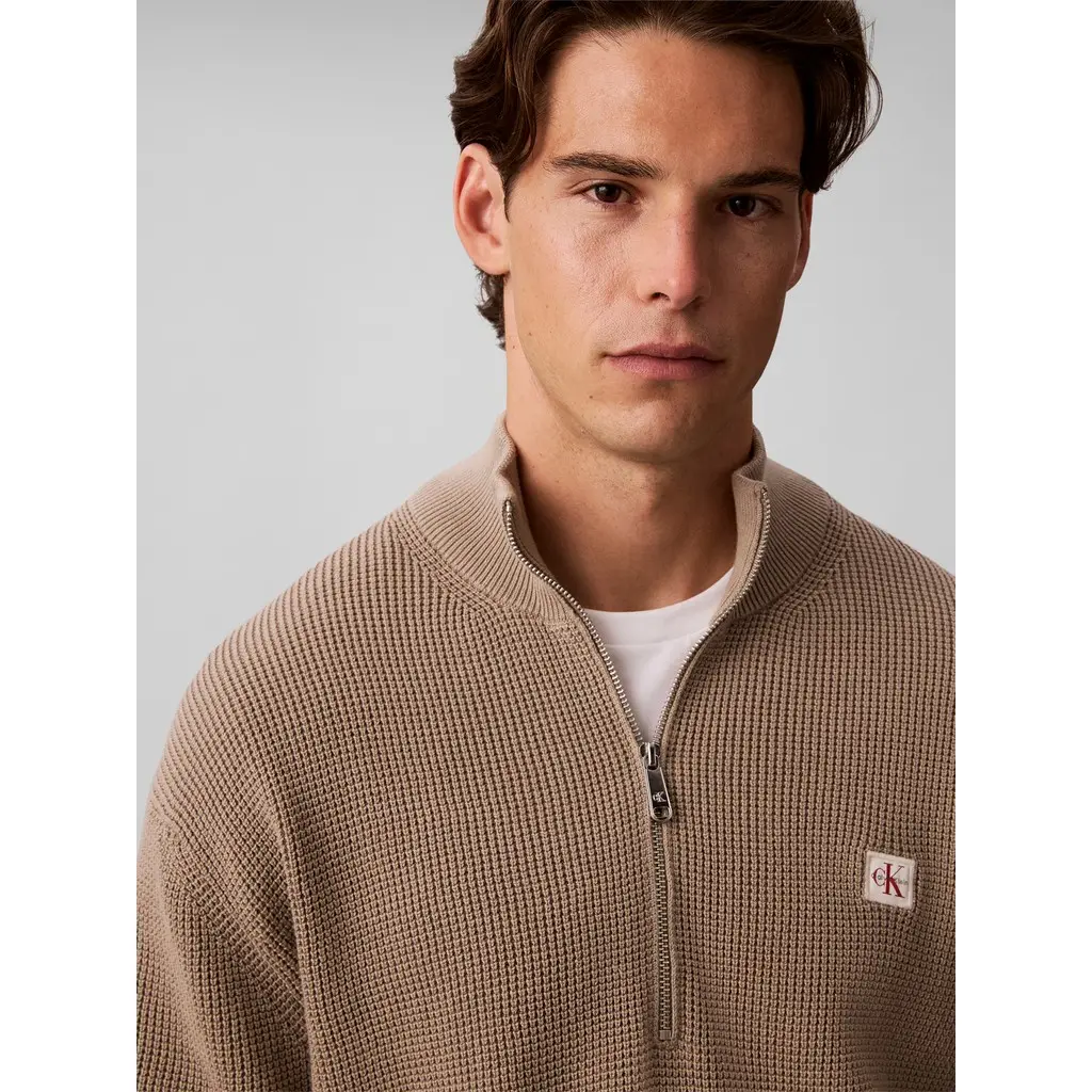 Calvin-Klein-beige-miesten-vetoketjukauluksinen-puuvillaneule