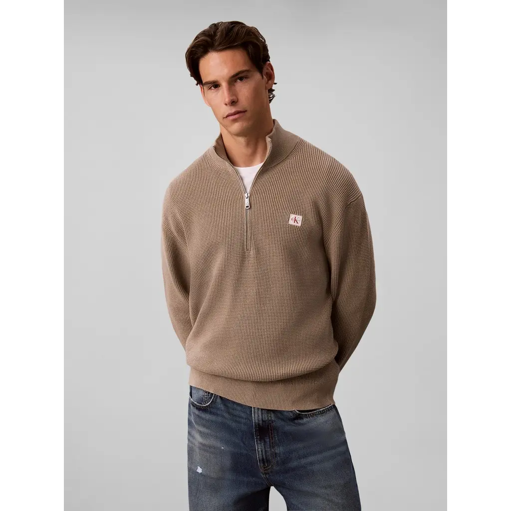 Calvin-Klein-beige-miesten-vetoketjukauluksinen-puuvillaneule