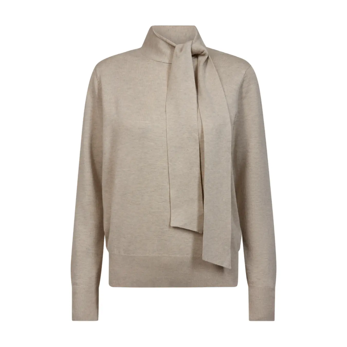 Freequent-naisten-beige-yksivarinen-neule-rusettipaantiella