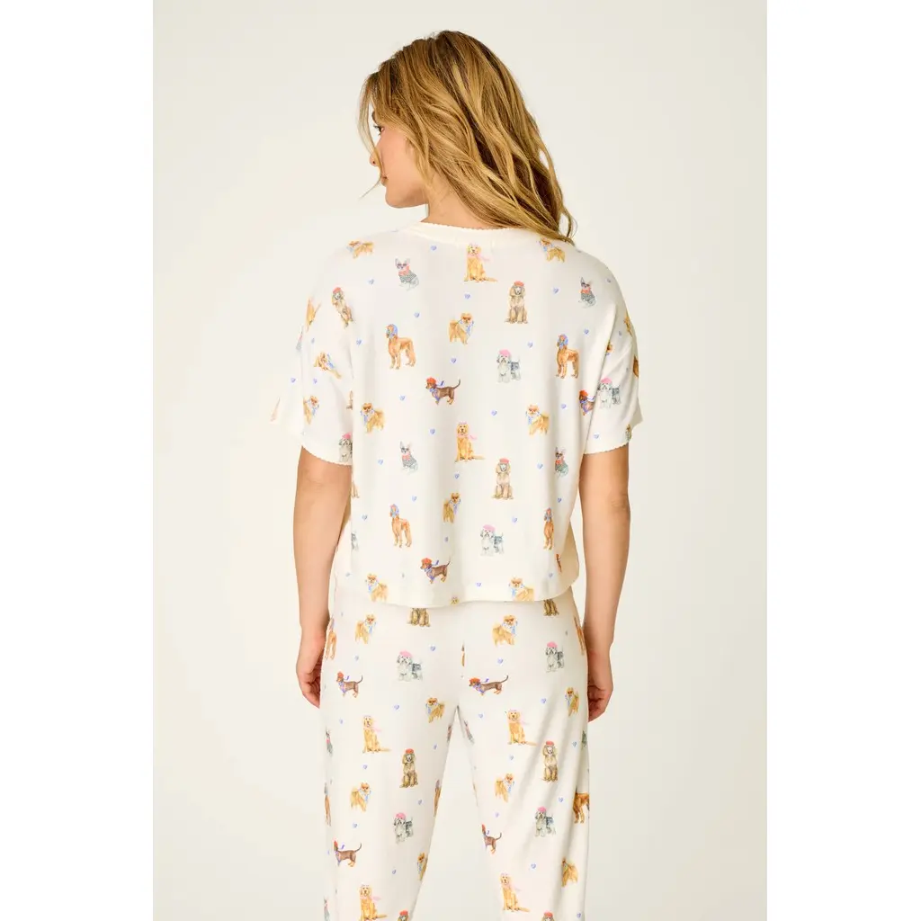 PJ-Salvage-naisten-luonnonvalkoinen-lyhythihainen-koiraprintti-pyjamapaita