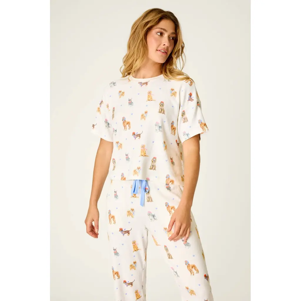 PJ-Salvage-naisten-luonnonvalkoinen-lyhythihainen-koiraprintti-pyjamapaita
