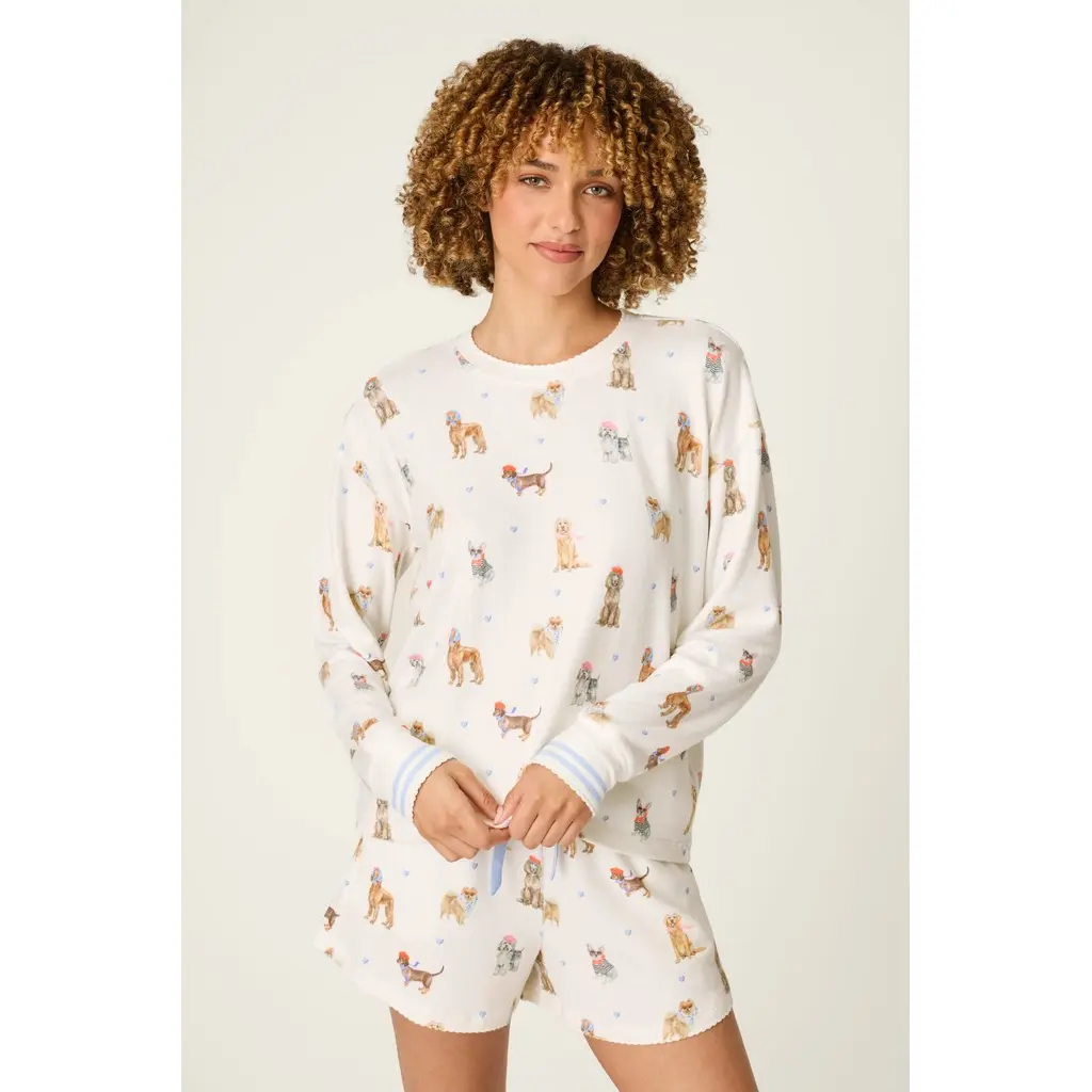 PJ-Salvage-naisten-pitkahihainen-pehmea-koira-aiheinen-pyjamapaita-olopaita