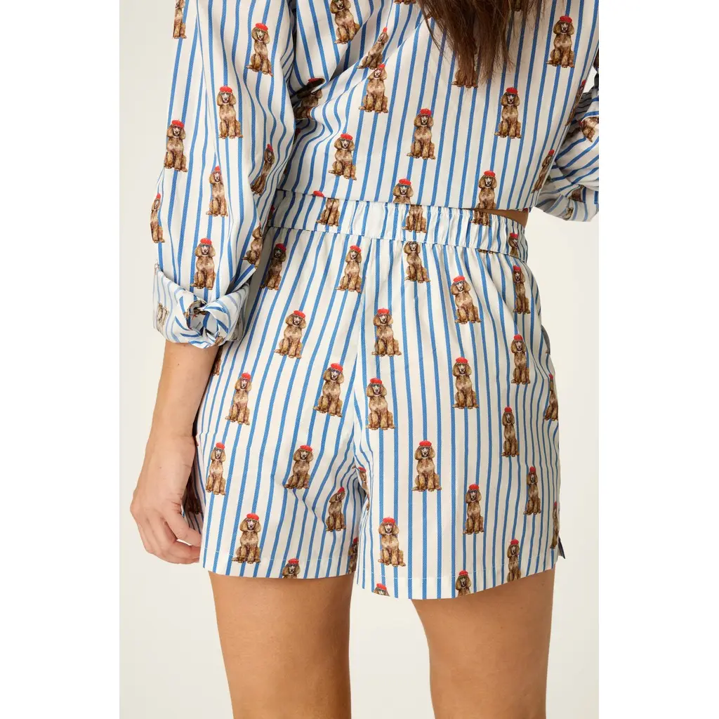 PJ-Salvage-naisten-raidalliset-lyhyet-pyjamashortsit-koiraprintilla