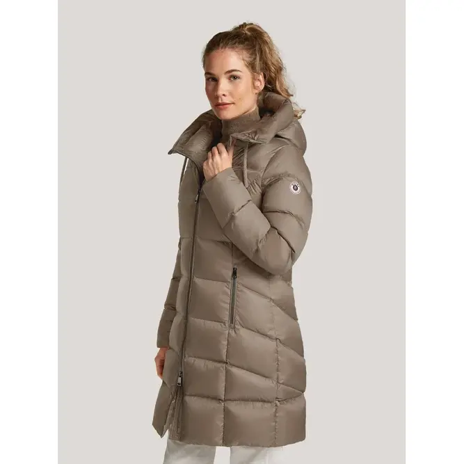 Reset-naisten-keskipitka-hupullinen-beige-untuvatakki-Nagoya