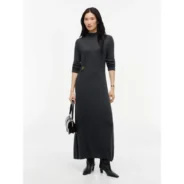 Tommy-Hilfiger-tummanharmaa-naisten-nilkkamittainen-neulemekko-koristeellisella-vyotarokorulla