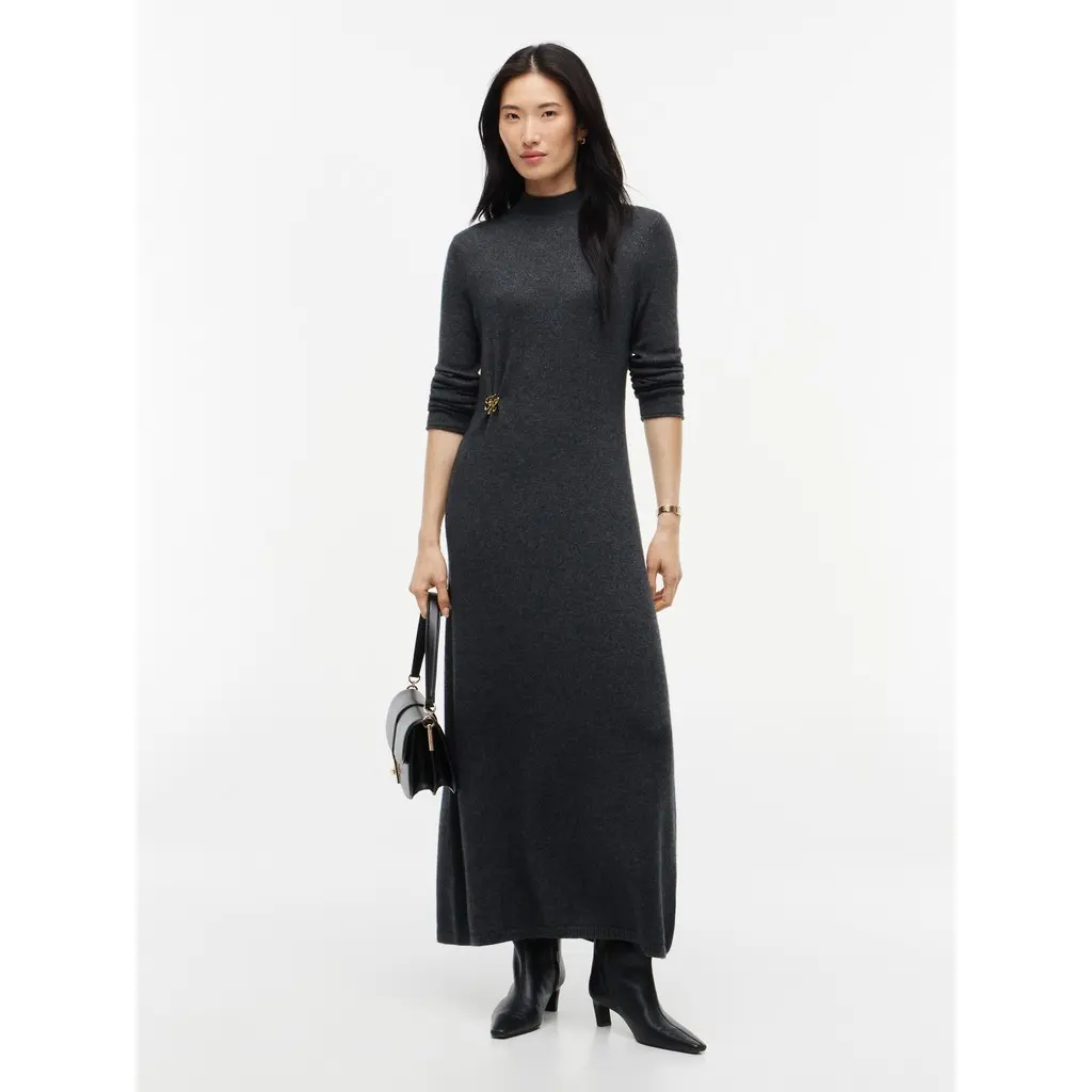 Tommy-Hilfiger-tummanharmaa-naisten-nilkkamittainen-neulemekko-koristeellisella-vyotarokorulla