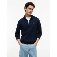 Tommy-Jeans-tummansininen-miesten-ohut-neule-pystykauluksella-ja-puoli-vetoketjulla