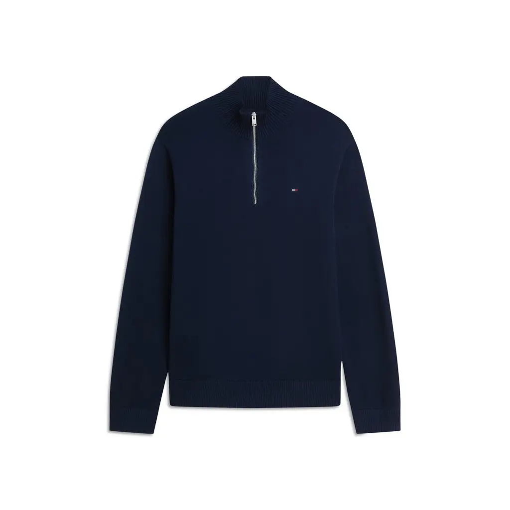 Tommy-Jeans-tummansininen-miesten-ohut-neule-pystykauluksella-ja-puoli-vetoketjulla