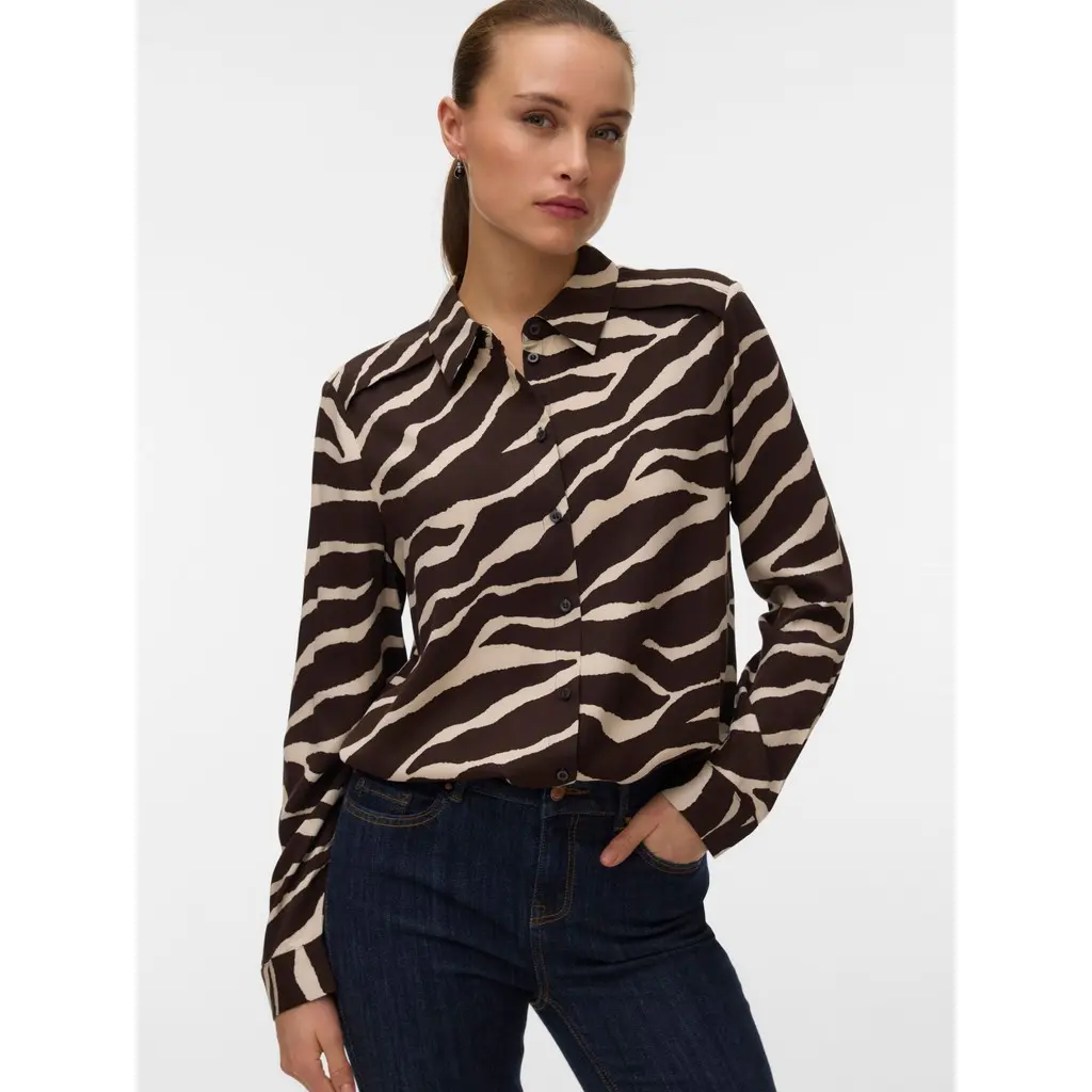 VERO-MODA-naisten-ruskea-beige-kuvioinen-naisten-viskoosikauluspaita