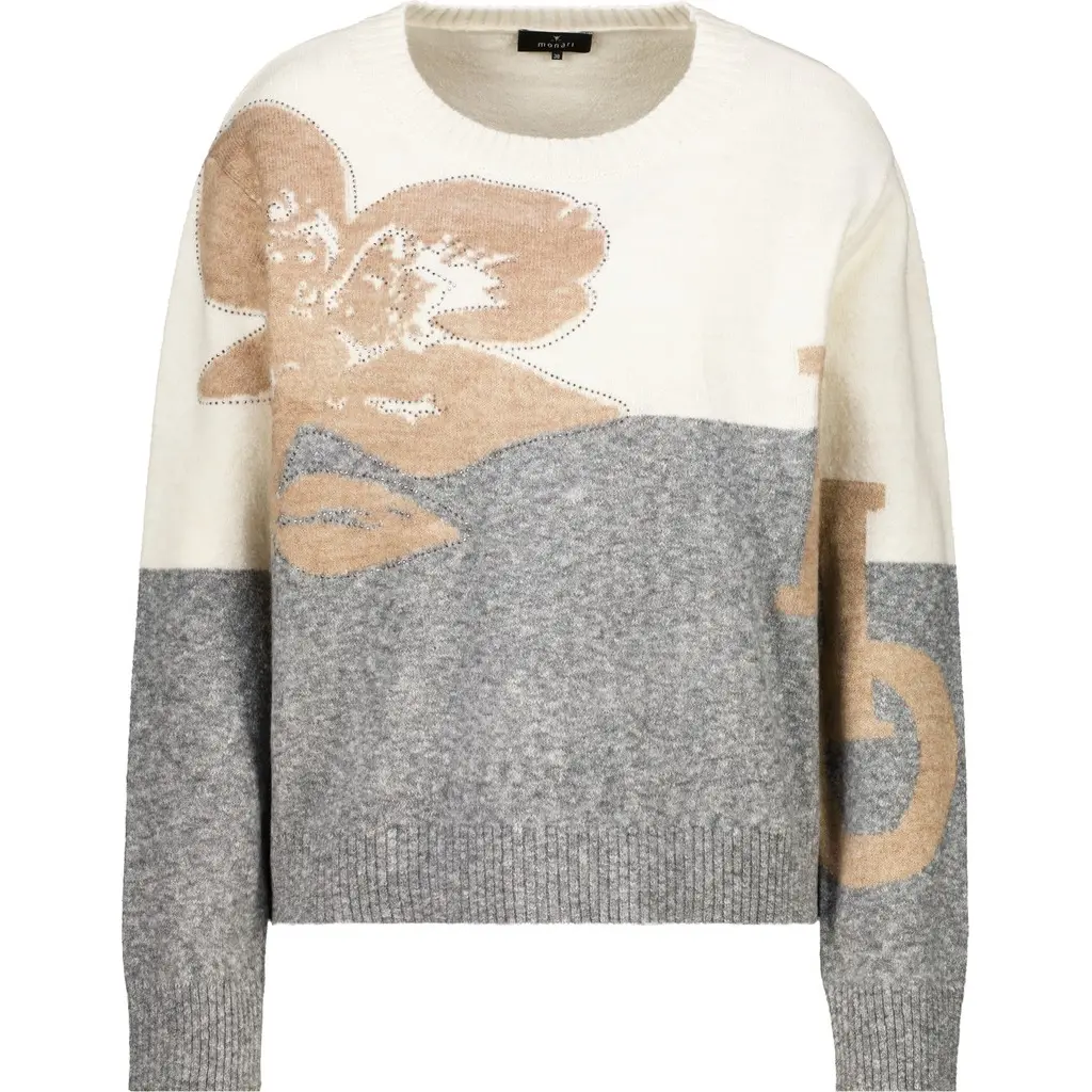 monari-naisten-beige-harmaa-kuviollinen-strassein-viimeistelty-kukkaneule