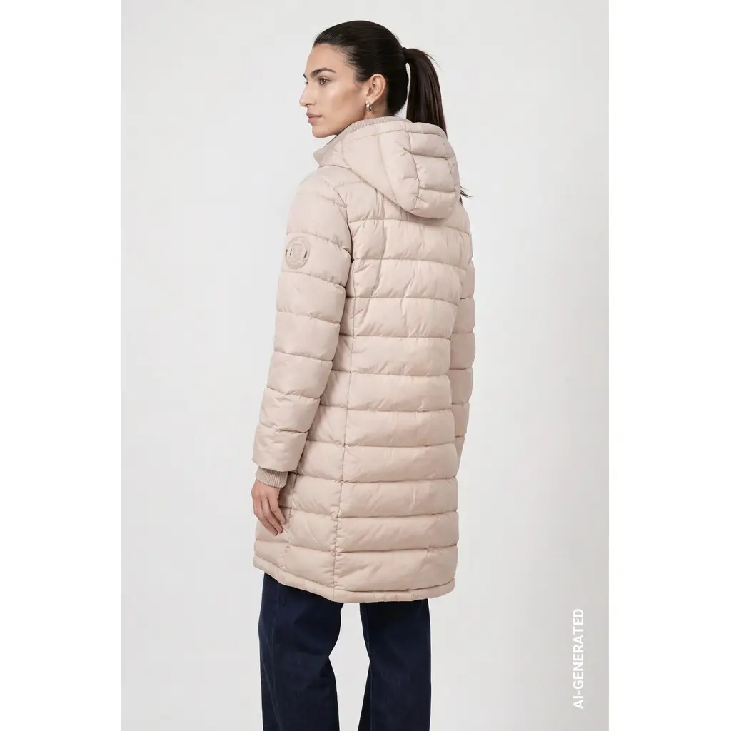 monari-vaalean-beige-naisten-pidempi-toppatakki-hupulla-ja-vetoketjukiinnityksella